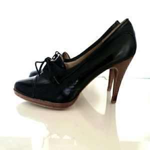 New Look Vintage Retro Dark Navy Blue High Heels Lace Up Front Women's Size 41/8